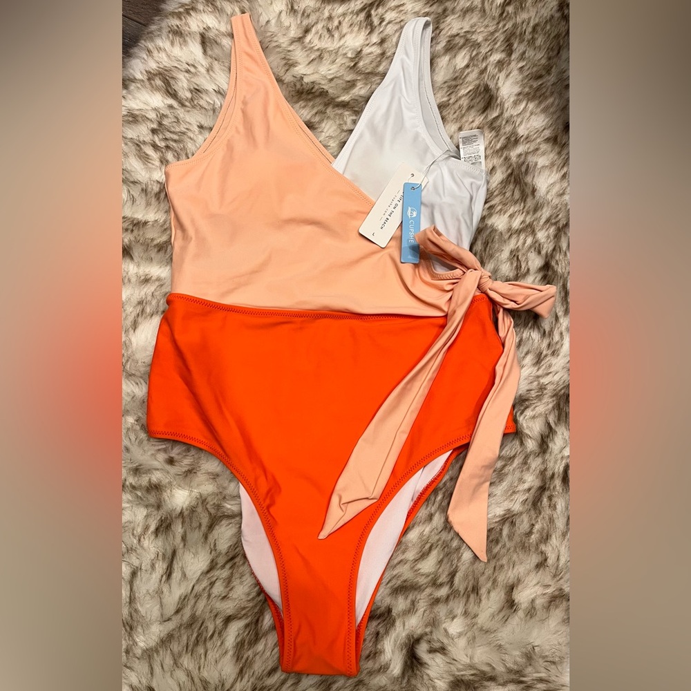 Cupshe Peach, Orange, and White Swimsuit
